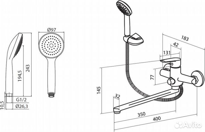 Смеситель Damixa Origin Balance 799500000 для ванны c душем