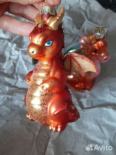 Дракончик елочная игрушка стекло 2024г