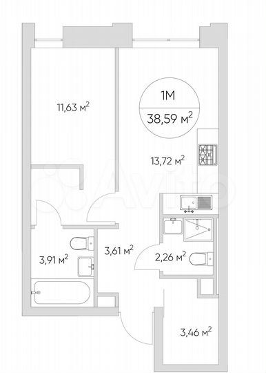 1-к. апартаменты, 38,6 м², 8/21 эт.