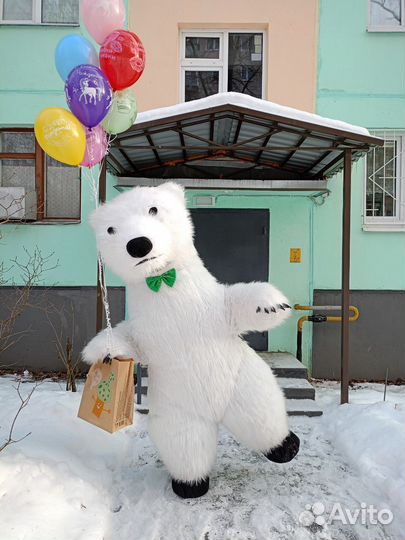 Белый мишка аниматоры Поздравление ростовые куклы