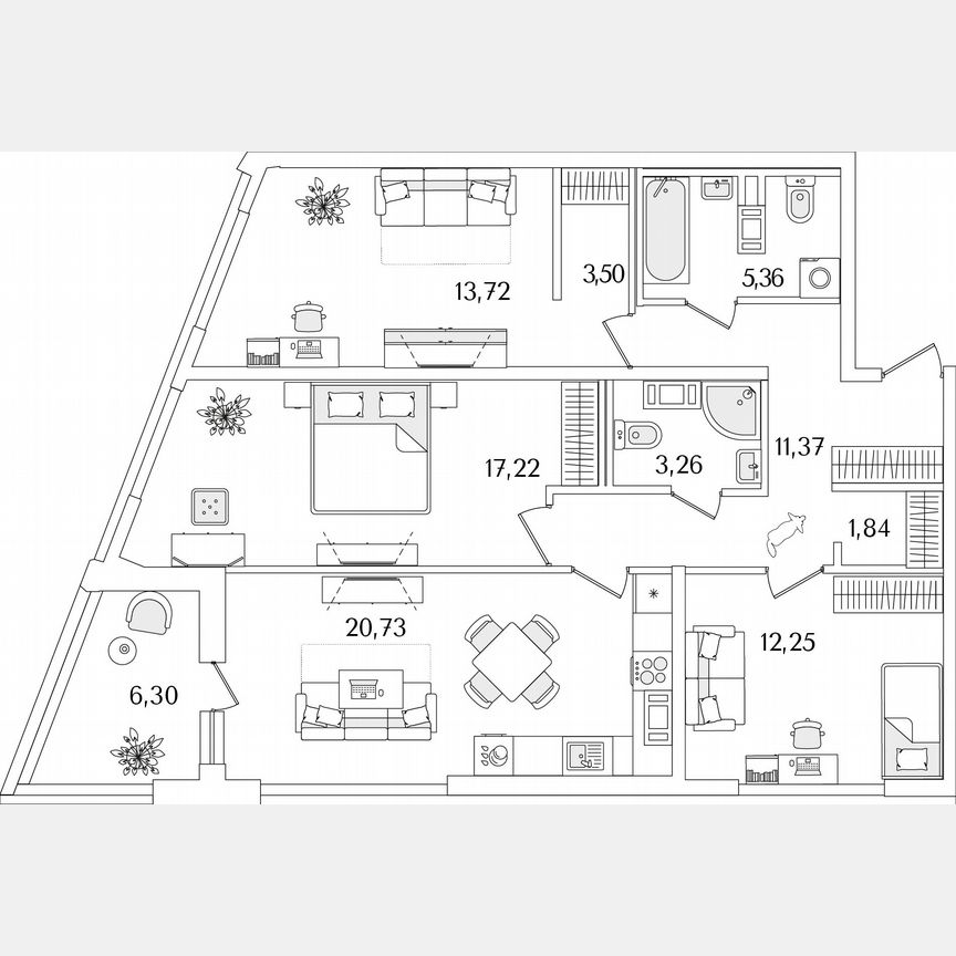 3-к. квартира, 92,4 м², 10/17 эт.