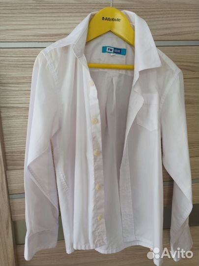 Рубашка 128 раз белая голубая клетка