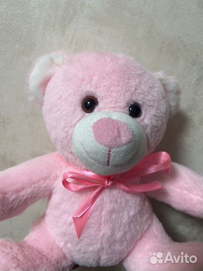 Плюшевый медведь розовый с бантиком