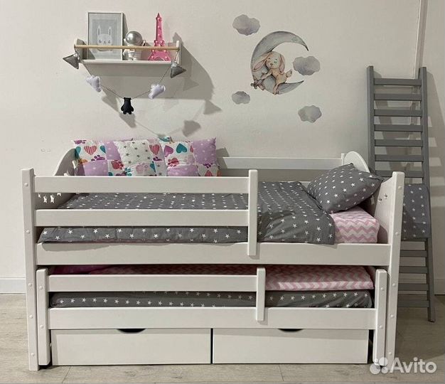 Детская двухъярусная выдвижная кровать