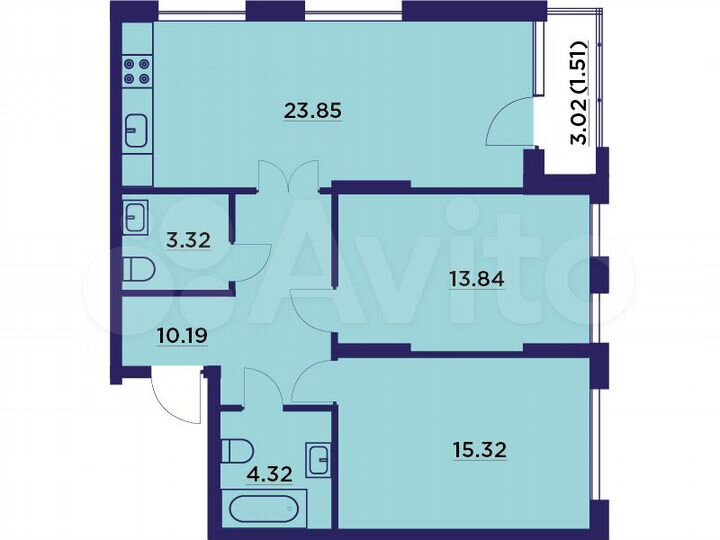 2-к. квартира, 74,6 м², 2/18 эт.