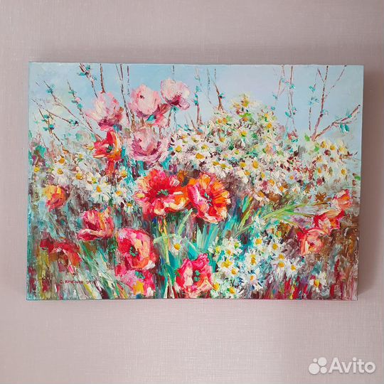 Картина маслом Цветы Маки Ромашки 50х70