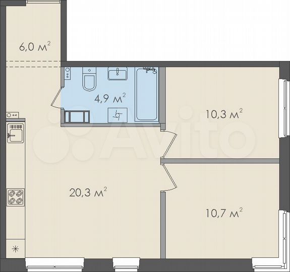 2-к. квартира, 52,2 м², 2/2 эт.