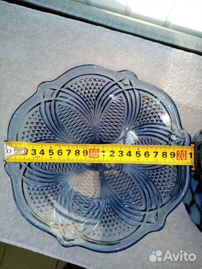 Ваза для фруктов на ножке цветное стекло СССР