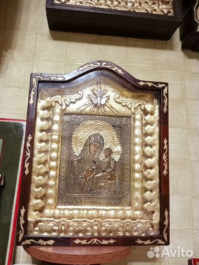 Старинный киот, икона 18х22 см 19 век