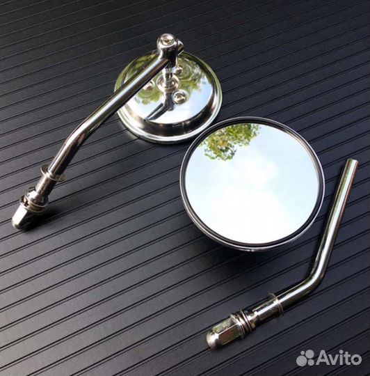 Мото зеркала круглые ретро классика хром / чёрн