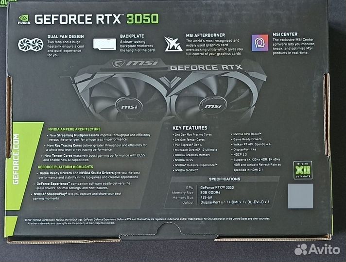 Продаю MSI GeForce RTX 3050 Ventus 2X XS ос 8G