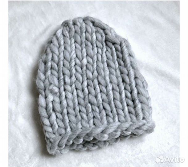 Шапка крупная вязка, светло-серый