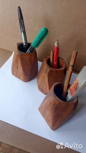 Стаканчики для канцелярии, 3шт, массив бука