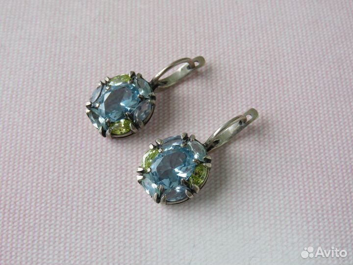 Топаз Хризолит Серебряное кольцо Серьги Серебро