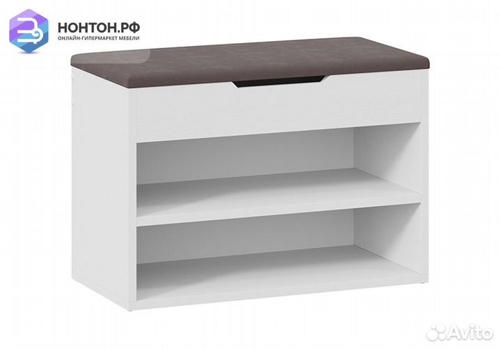 Тумба для обуви Тип 11 белый ясень / велюр серый