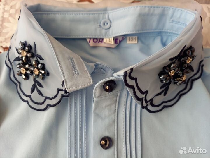 Нлвая блузка для девочки 134 разм голубая 7 одежек