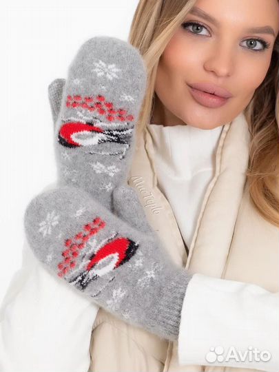 Комплект носки и варежки шерстяные вязаные