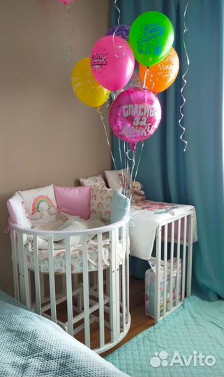 Детская кроватка трансформер круглая с маятником