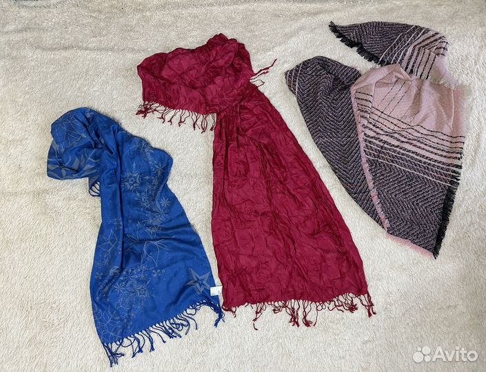 Шарфы и палантины в клетку розовый красный синий