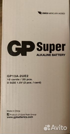 Батарейка алкалиновая GP LR20 “D” Super 2 шт