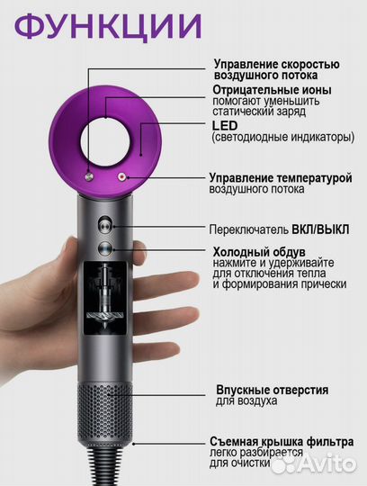 Фен с насадками для укладки волос профессиональный