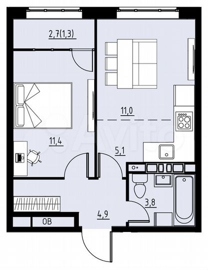 2-к. квартира, 37,5 м², 1/4 эт.