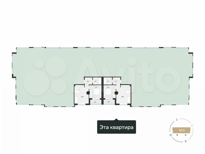 1-к. квартира, 43 м², 2/4 эт.