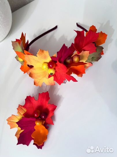 Осенний ободок с брошкой