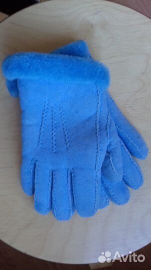 Перчатки кожаные голубые овчина
