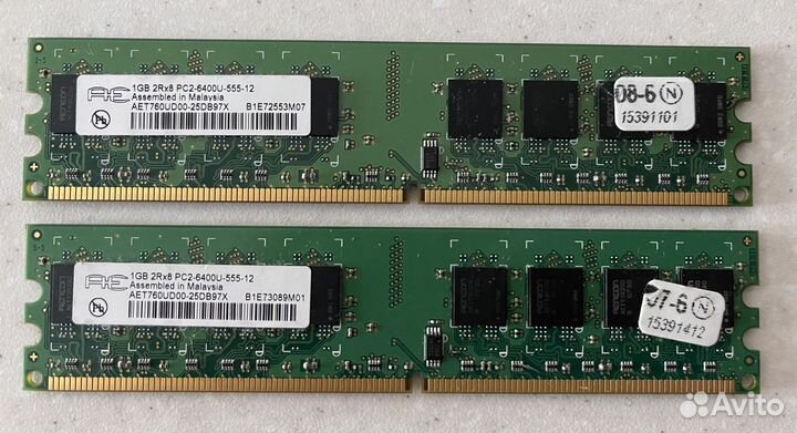 AET760UD00-25DB97X 1GB 2Rx8 PC2-6400U-555-12 2шт