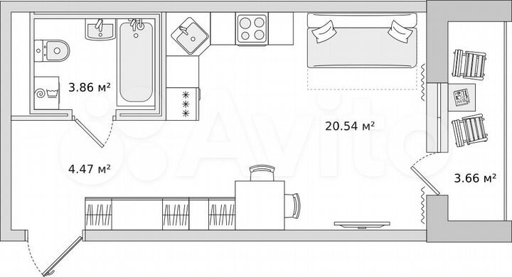 Квартира-студия, 28,3 м², 12/21 эт.