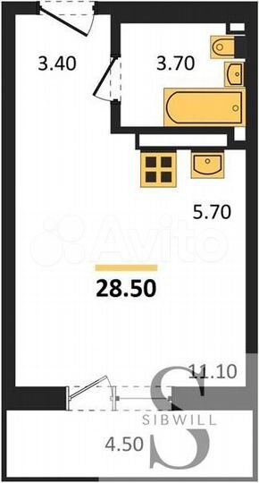 Квартира-студия, 28,5 м², 6/15 эт.