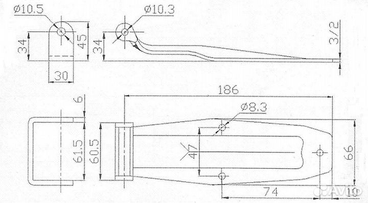 Петля воротная для прицепа 186мм