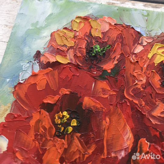 Картина маслом Маки 15/15 см