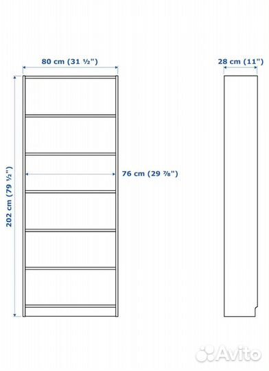 Книжный шкаф, IKEA billy белый,80x28x202 см