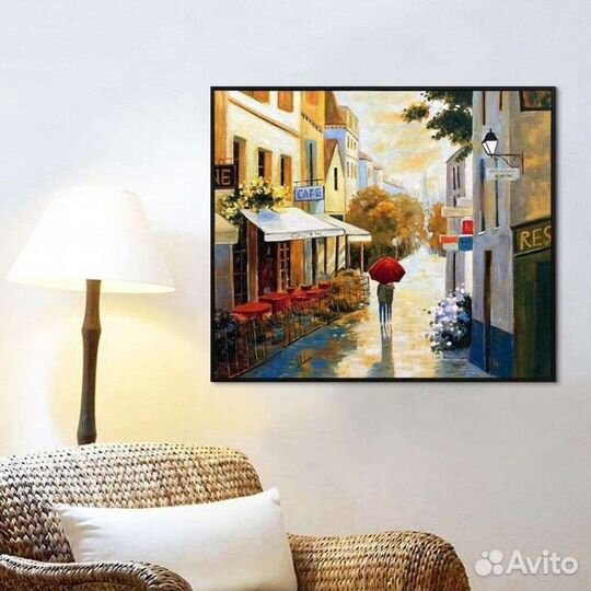 Яркая картина маслом на холсте Городской пейзаж