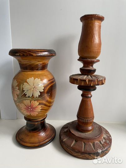 Ваза, подсвечник и кружка из дерева