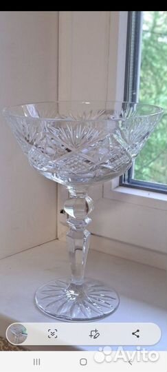 Хрустальная ваза гхз для фруктов на ножке
