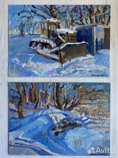 Картина маслом этюд зимний