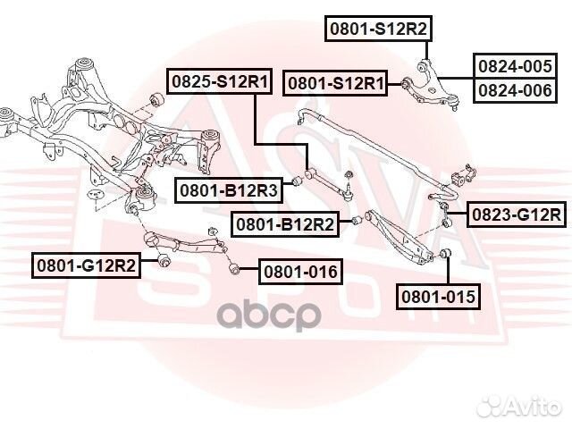 Сайлентблок задней поперечной тяги 0801B12R3 asva