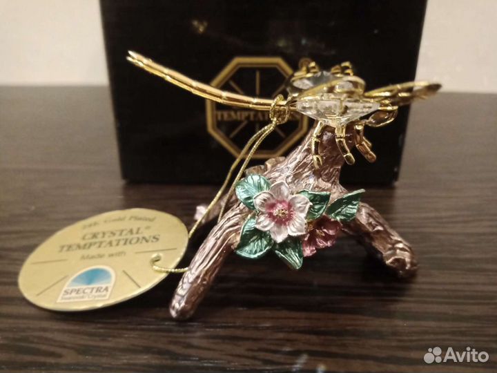 Стрекоза позолоченная с хрусталиками Swarovski