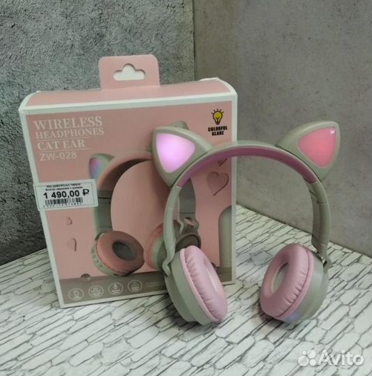Блютуз наушники с ушками (розовые)