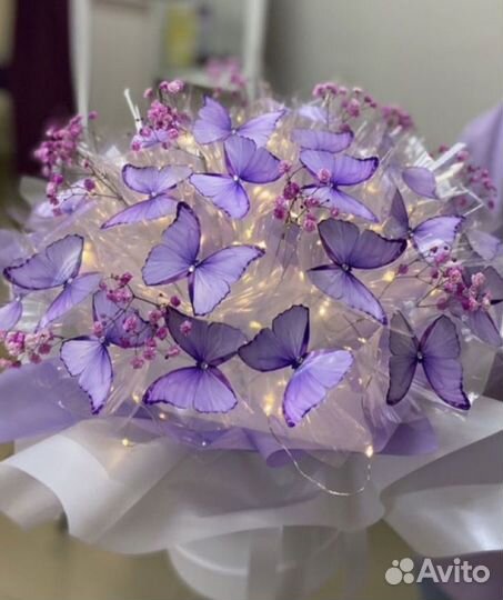 Букеты из бабочек и гипсофил с подсветкой (ночник)