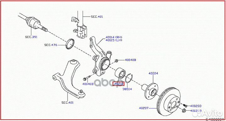 Подшипник ступицы колеса перед 40210AX000 N