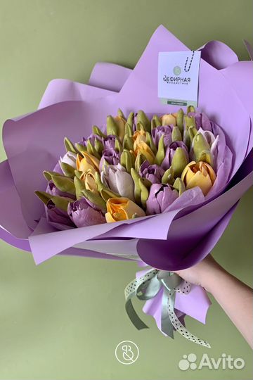 Зефирный букет, тюльпаны, зефир, цветы