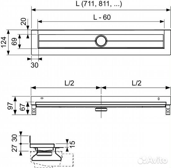 Душевой лоток tece Drainline 601001 100 пристенный