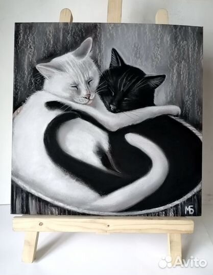 Картина с кошками. Влюблённые котики