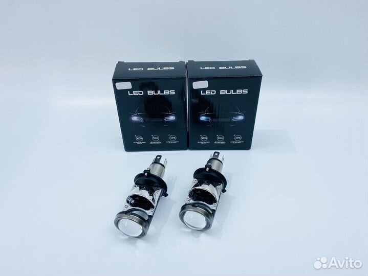 Мини линзы H4 F4, диодные лампы F4 mini, цоколь H4