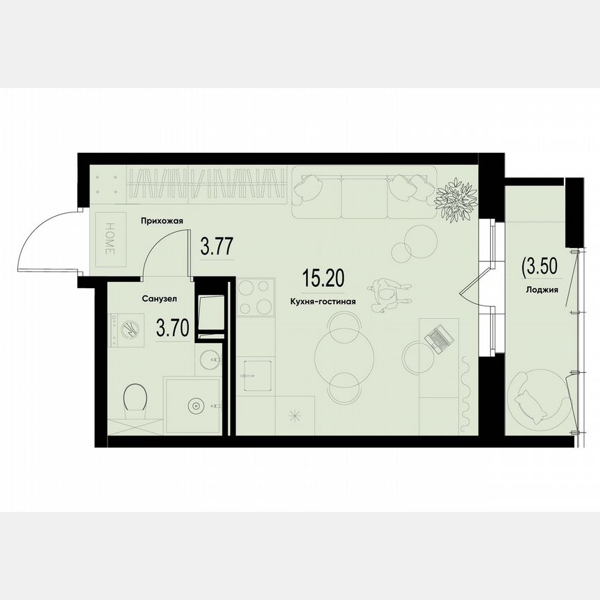 Квартира-студия, 23,8 м², 6/12 эт.