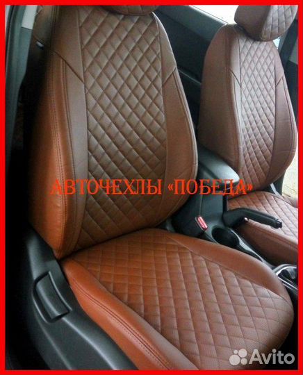 Чехлы Hyundai Creta 1 из экокожи коричневые Ромб